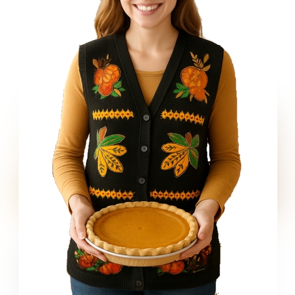 🌽🎃 Bobbie Brooks vintage plus Fall Thanksgiving embroidery beaded sweater vest - Picture 1 of 15